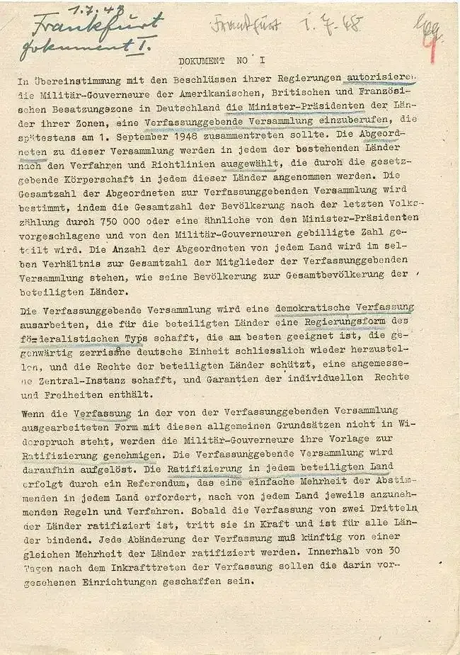 Historisches Regierungsdokument mit handschriftlichen Markierungen